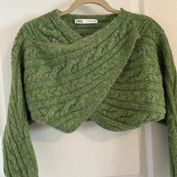 ZARA Cropped Cable Knit Sweater/Shrug– Olive Green (Size XS / EU S) - Picture 1 of 4